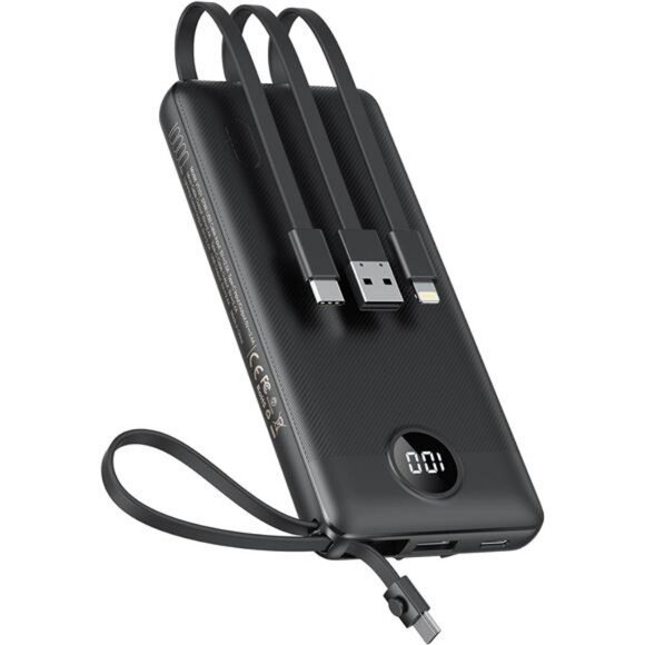 Portable Charger 10000mAh Power Bank with Built in Cables Fast Charge USB C - Picture 1 of 7